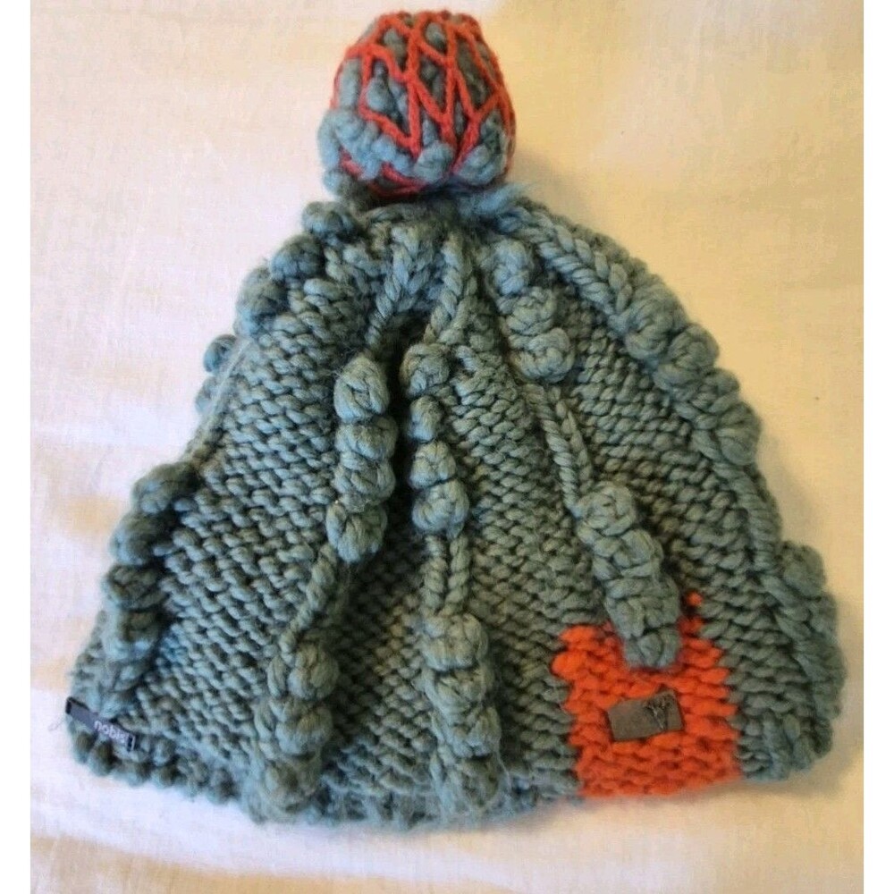 Nobis Stocking Hat Crochet Style Pom Beanie Womens One Size Wool/Acrylic Blend